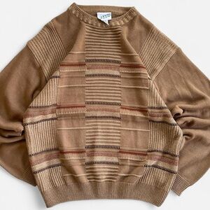 Irvine Park Tan Brown 3D Knit Slouchy Retro Crewneck Sweater L